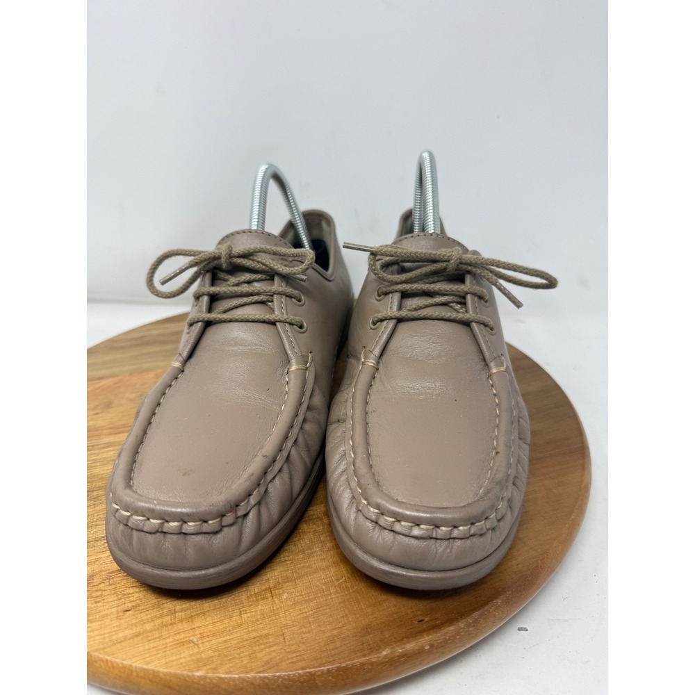 SAS Siesta Women‎ 11 S Taupe Leather Lace Up Moc Toe Comfort Loafers Made in USA - Picture 4 of 8